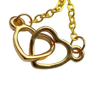 Double Interlocking Hearts Necklace in Gold Tone